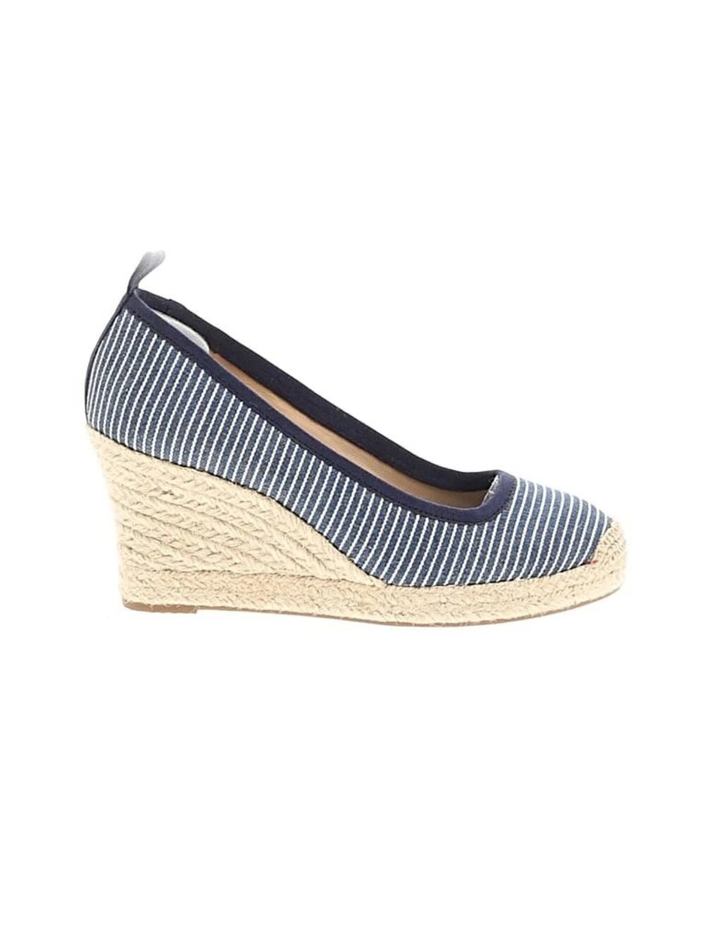 J.Crew Blue Stripe Espadrille Wedge Heels Size 7.5 Coastal Grandmother Nautical